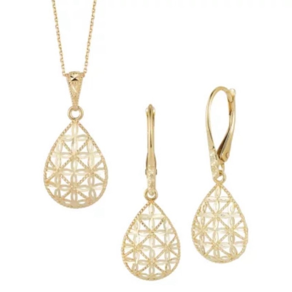 14K Yellow Gold Earring and Pendant Set